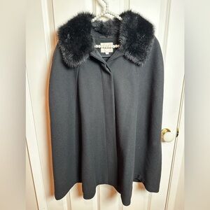 LOFT Black Cape with Faux Fur Collar